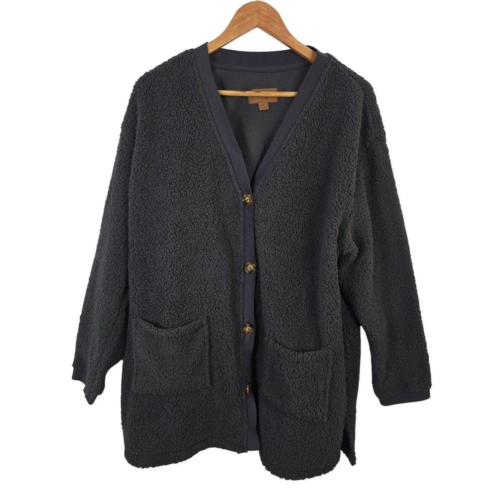 Koolaburra by UGG Gray Sherpa Button Front Cardigan Sweater XL Pockets